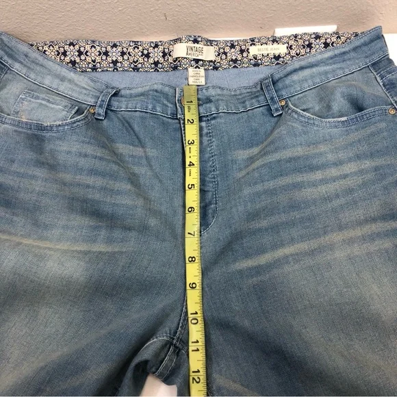 Vintage America Blues Cotton Blend Flowers Patchwork Bestie Blue Jeans 16R/33 - Picture 12 of 16